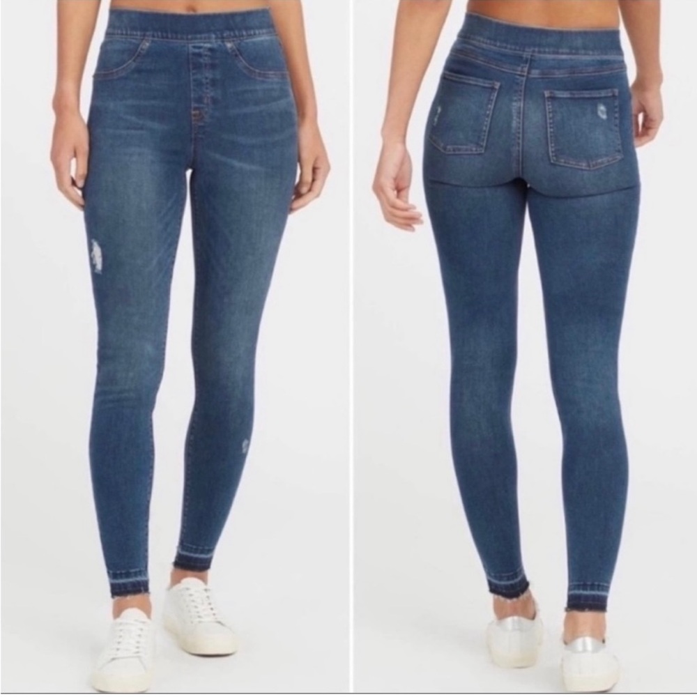 Spanx Skinny Ankle High Rise Denim Jeans Sz M Pull-on Stretch Tummy Panel
